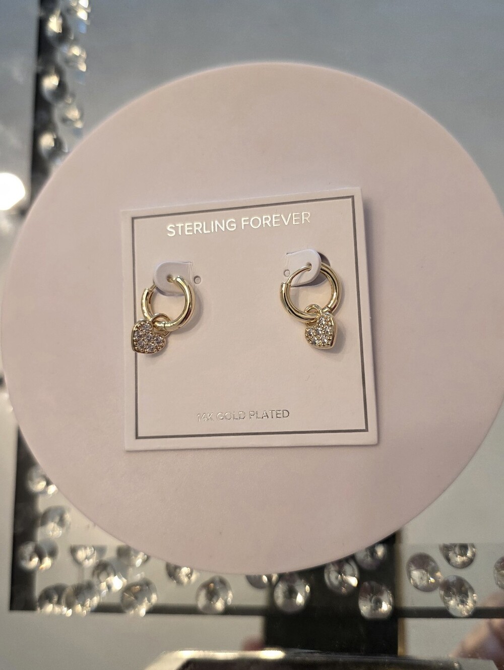 NWT Sterling Forever 14K Gold Plated Heart Huggie Hoop Earrings Clear CZ New